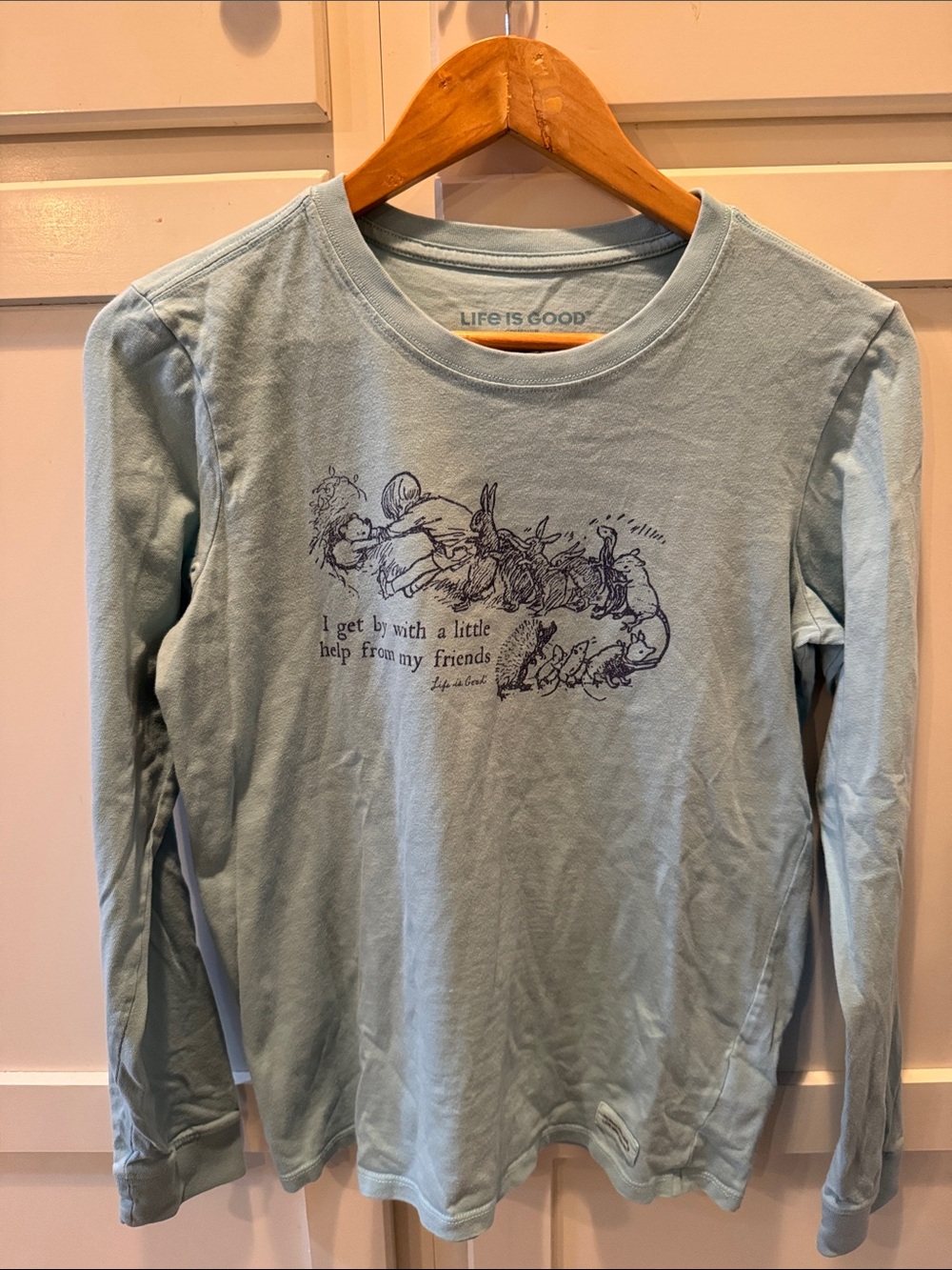 Life Is Good Blue Long Sleeve Tee with Friends Sketch